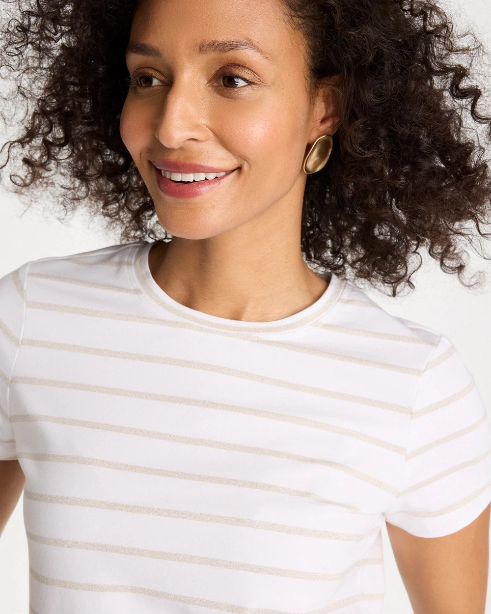 Chico's Online Alabaster Cotton Stretch Striped Cap Sleeve Tee