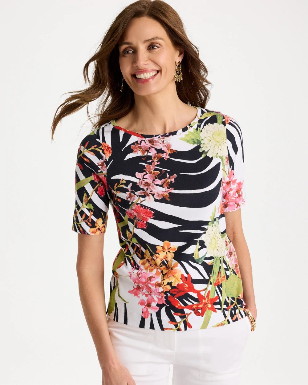 Chico's Outlet Black Pima Cotton Elbow-Sleeve Tee