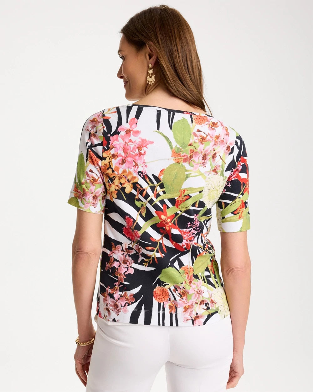 Chico's Outlet Black Pima Cotton Elbow-Sleeve Tee