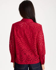 Chico's On Sale Cherry Lush Eyelet Collared Shirt