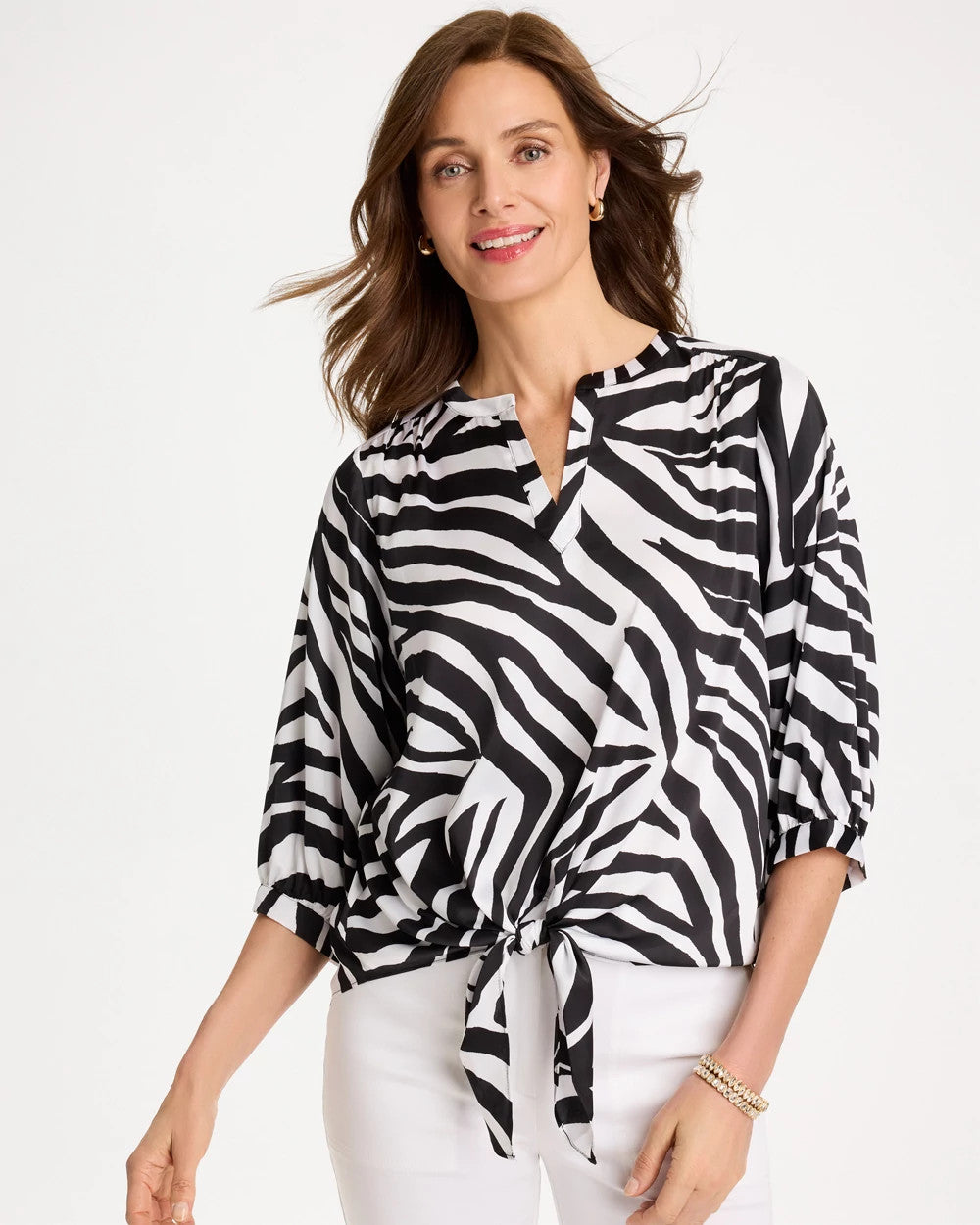 Chico's For Sale Black Satin Animal Print Tie-Front Top