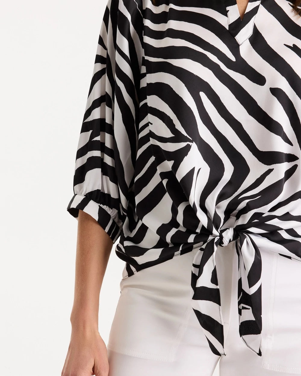 Chico's For Sale Black Satin Animal Print Tie-Front Top