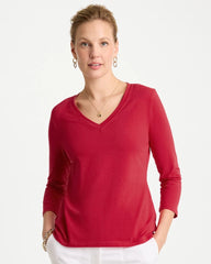 Chico's Discount Cherry Lush Cotton Stretch 3/4 Sleeve Tee