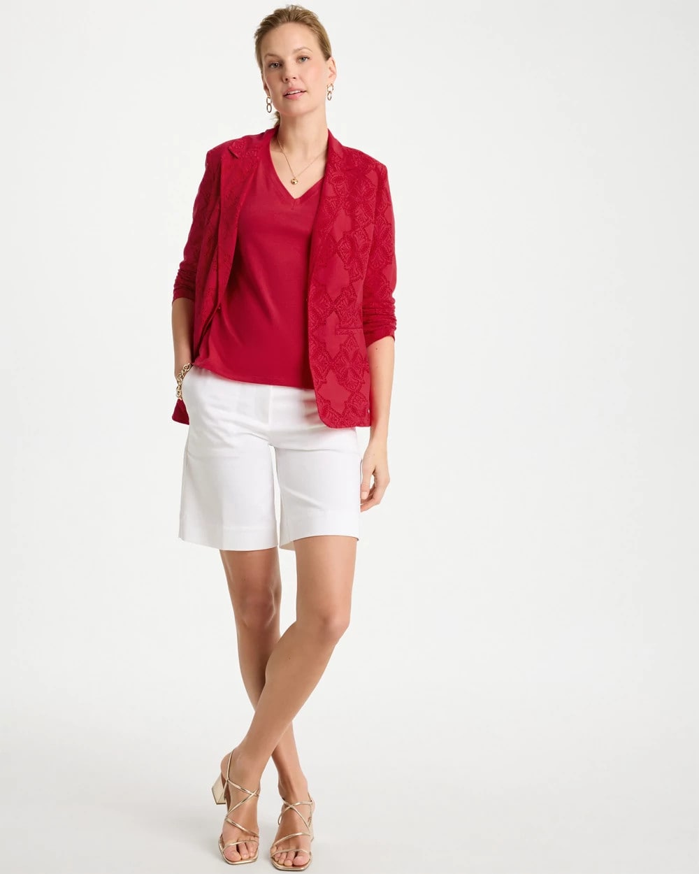 Chico's Discount Cherry Lush Cotton Stretch 3/4 Sleeve Tee