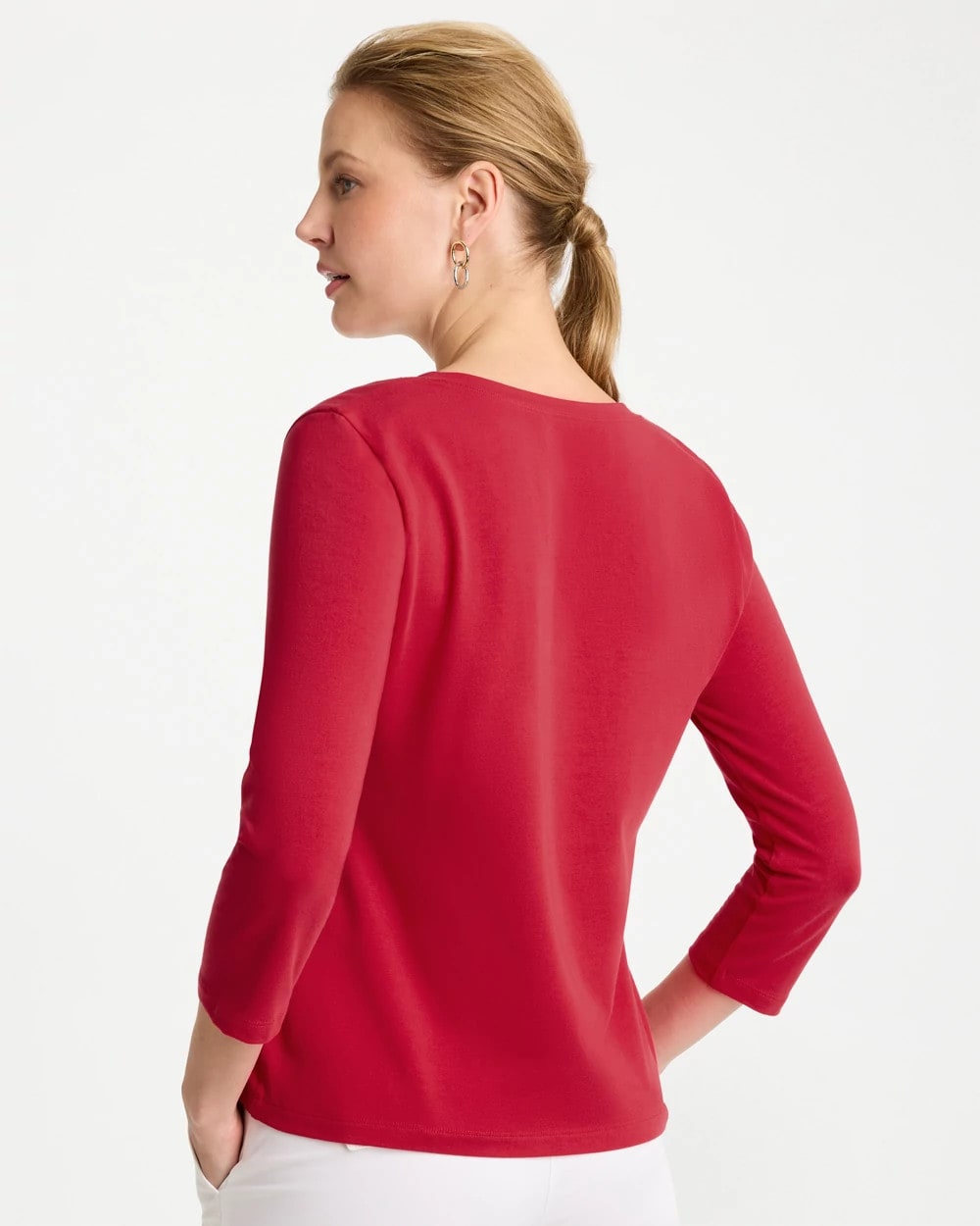 Chico's Discount Cherry Lush Cotton Stretch 3/4 Sleeve Tee