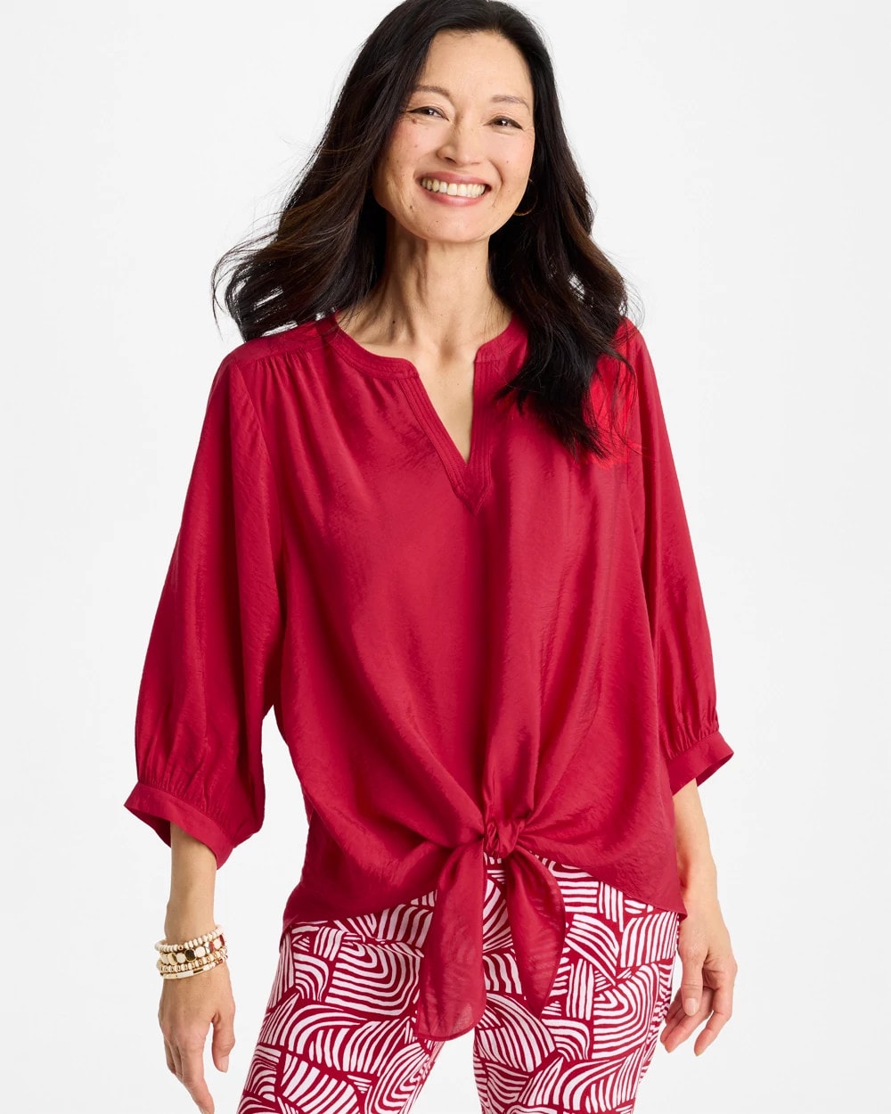 Chico's Sale Cherry Lush Tie-Front Top