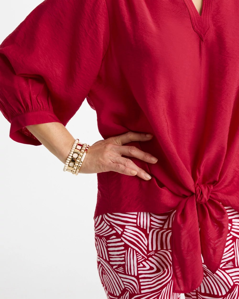 Chico's Sale Cherry Lush Tie-Front Top