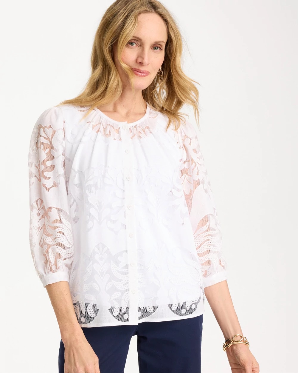 Chico's Outlet Alabaster Lace Burnout Blouse