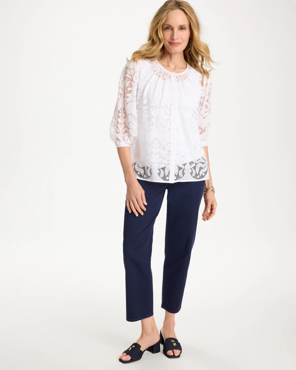 Chico's Outlet Alabaster Lace Burnout Blouse