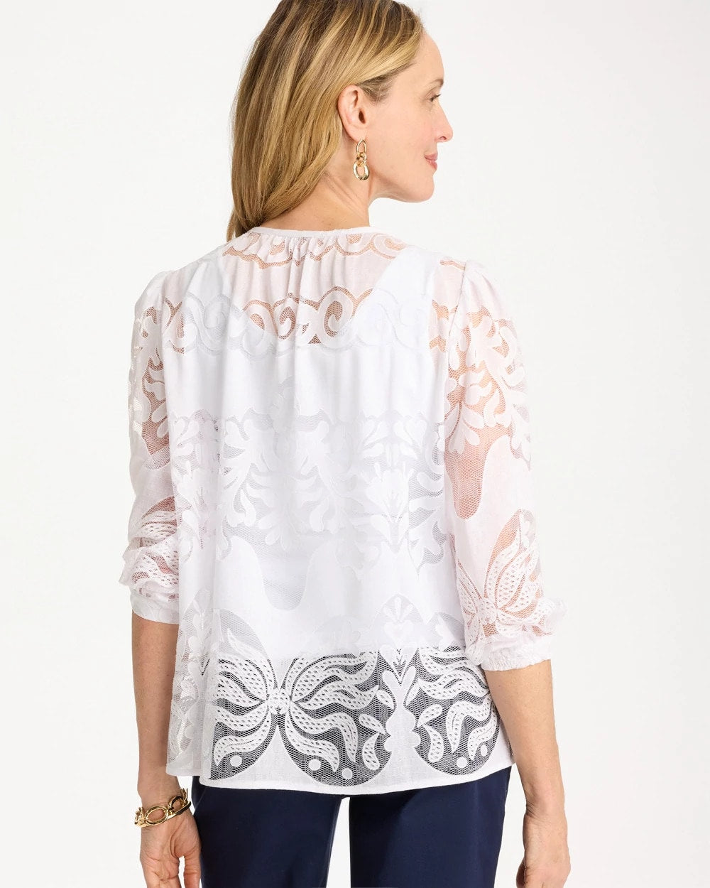 Chico's Outlet Alabaster Lace Burnout Blouse