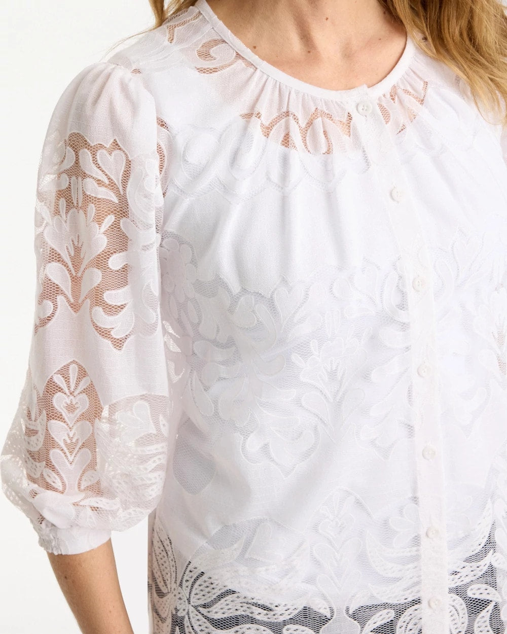 Chico's Outlet Alabaster Lace Burnout Blouse