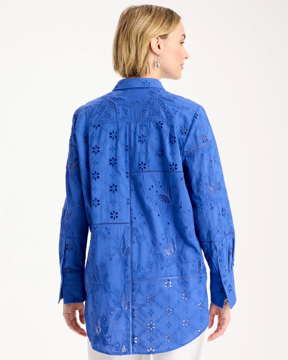 Chico's On Sale Amparo Blue Embroidered Trapunto-Trim Tunic