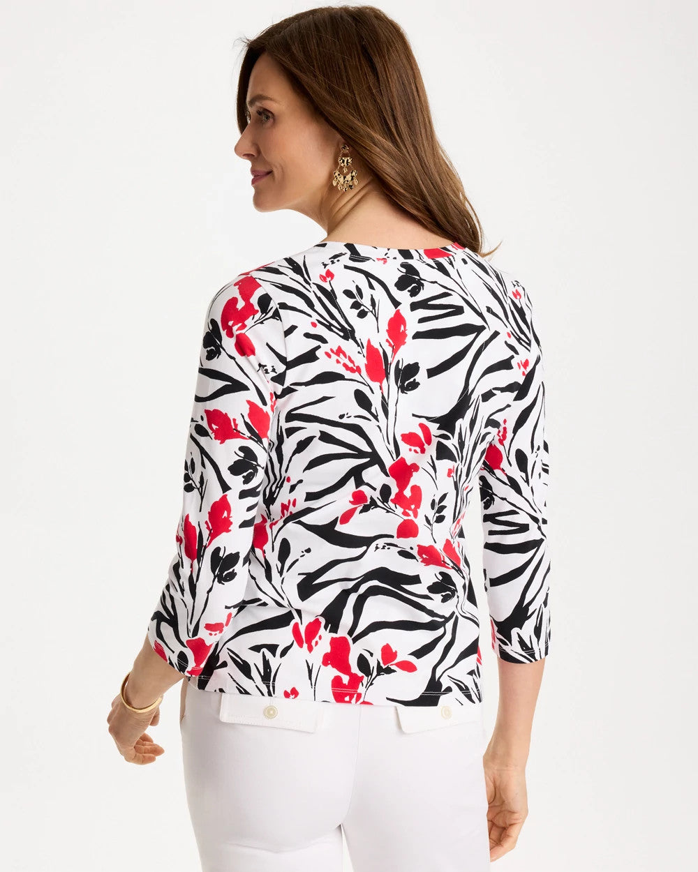 Chico's For Sale Black Cotton Stretch 3/4 Sleeve Floral Tee