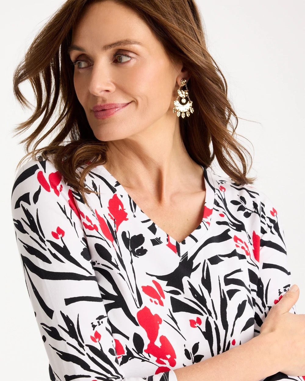 Chico's For Sale Black Cotton Stretch 3/4 Sleeve Floral Tee