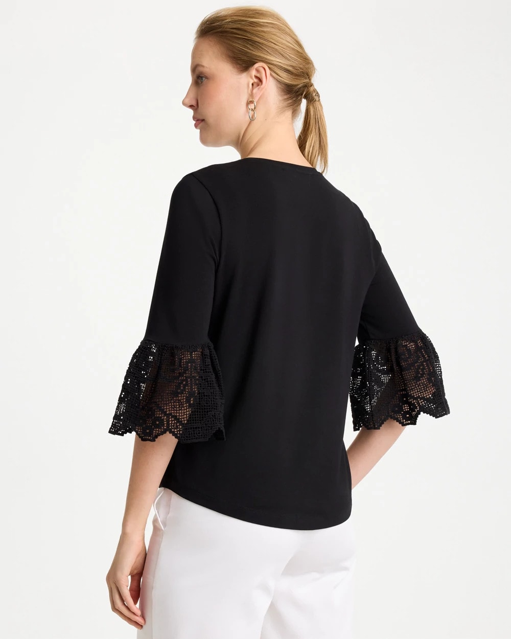 Chico's Online Black Cotton Lace Flutter Sleeve Tee