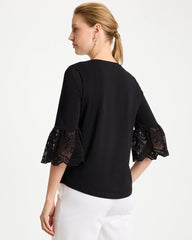 Chico's Online Black Cotton Lace Flutter Sleeve Tee