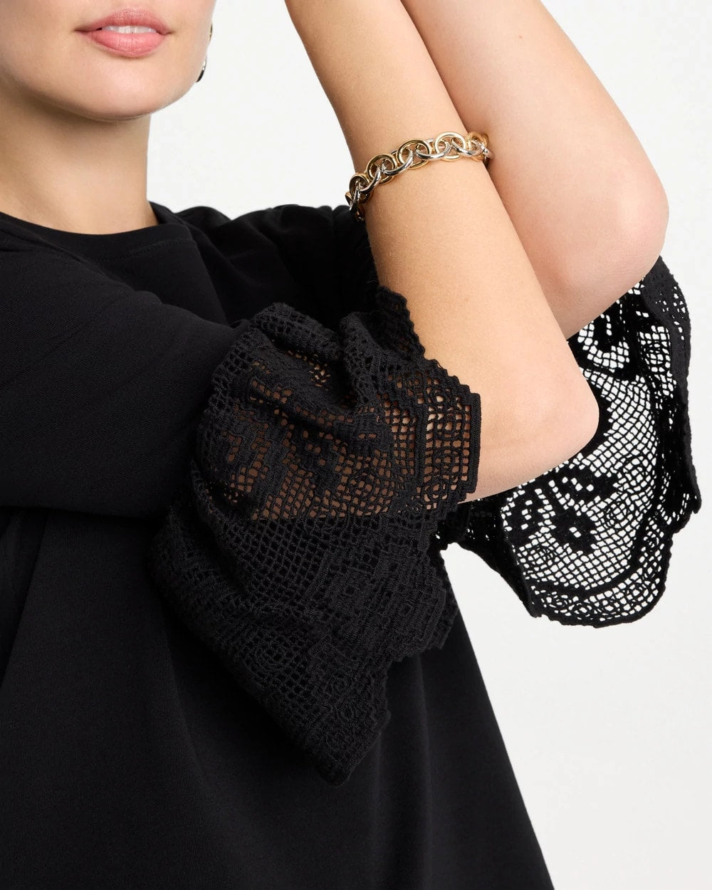 Chico's Online Black Cotton Lace Flutter Sleeve Tee