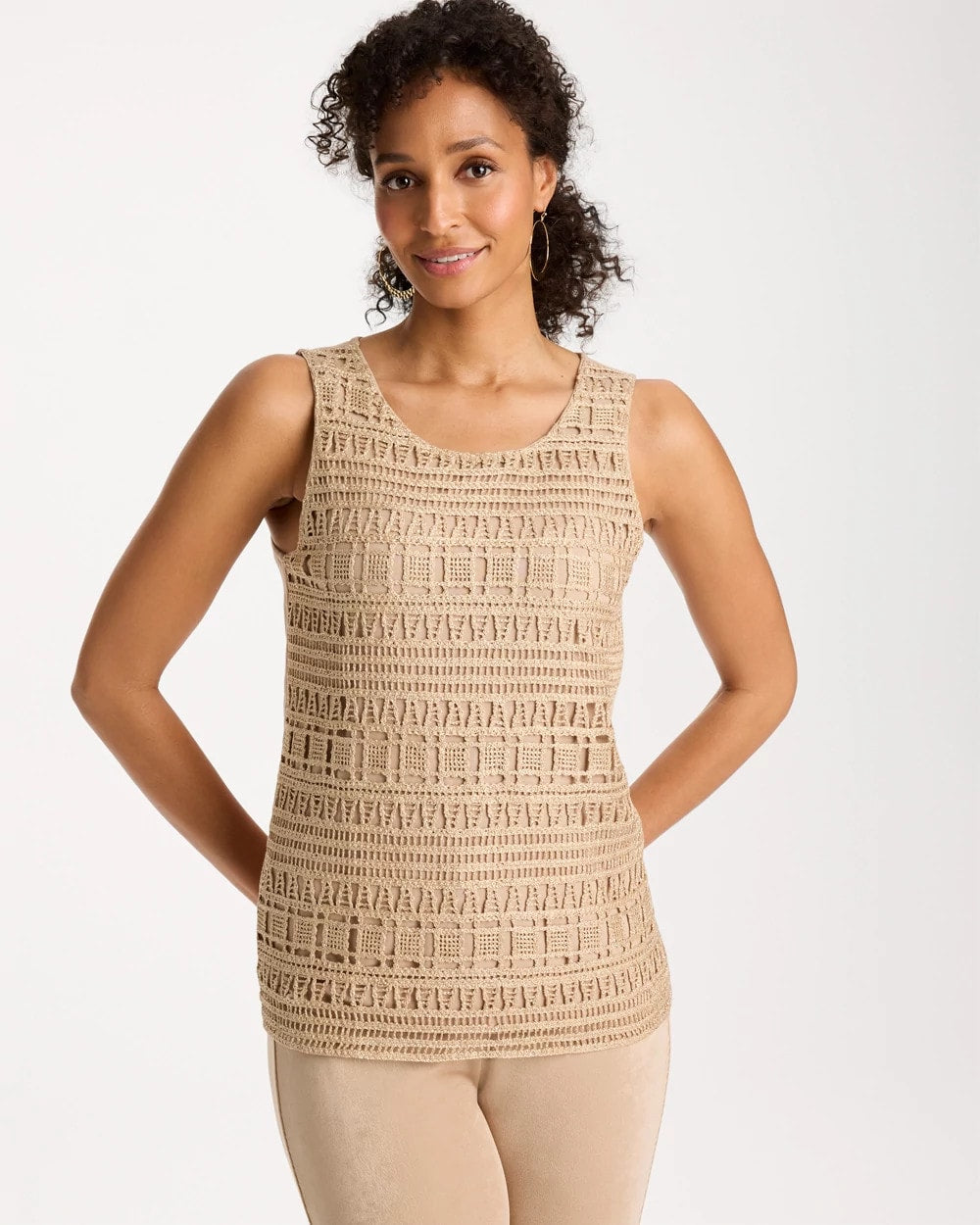 Chico's Discount Gold Travelers™ Metallic Crochet Sweater Tank