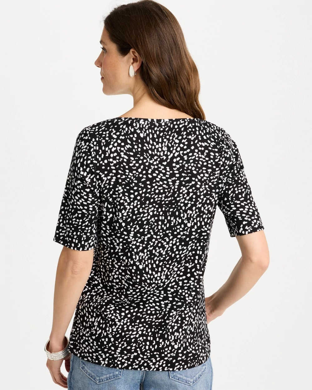 Chico's On Sale Black Printed Pima Elbow Sleeve Tee