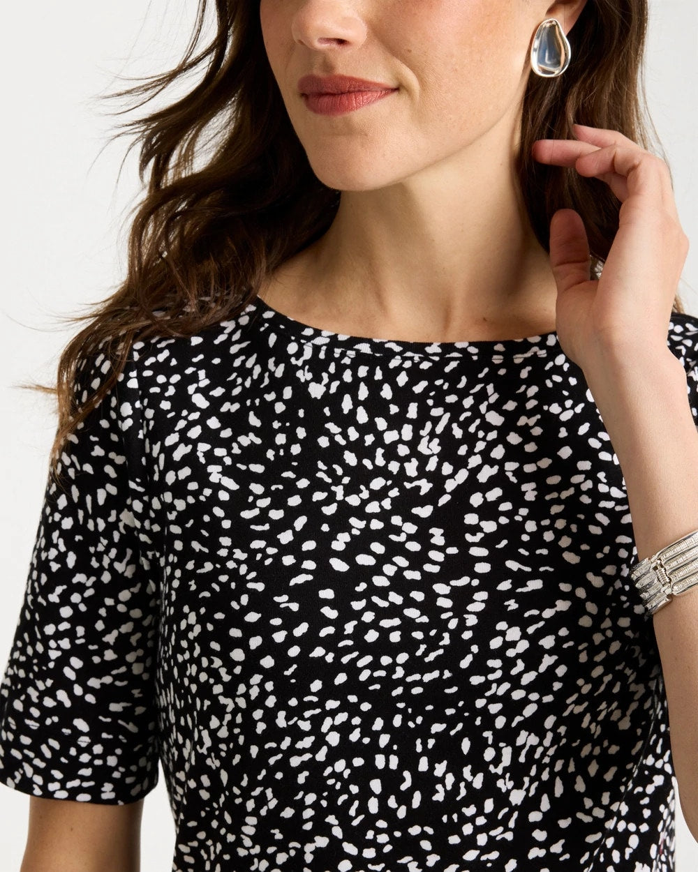 Chico's On Sale Black Printed Pima Elbow Sleeve Tee