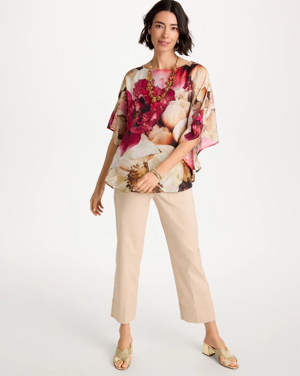 Chico's Online Ecru Boatneck Printed Poncho