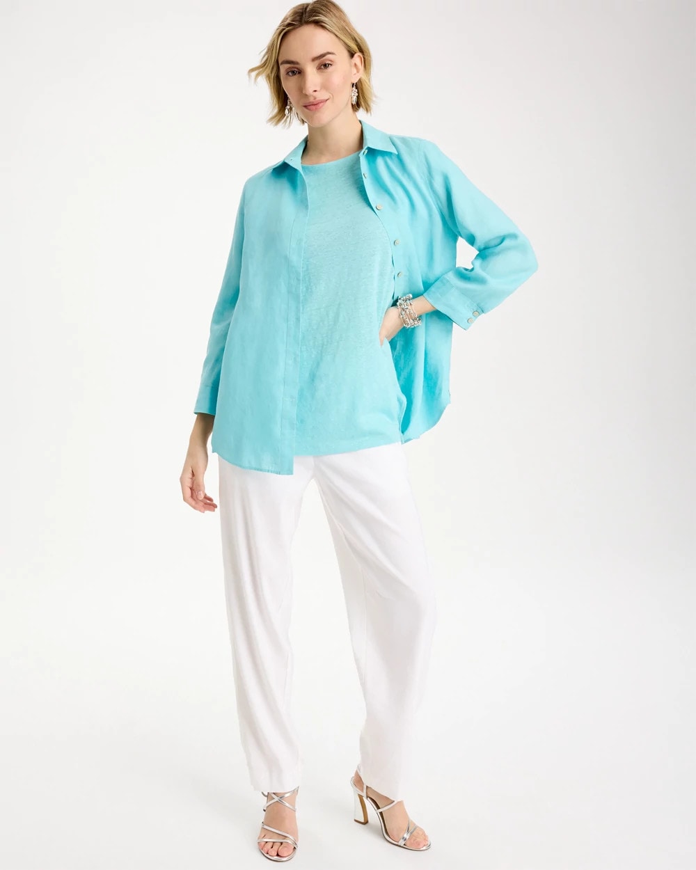 Chico's Sale Bondi Blue Linen Dolman Tee