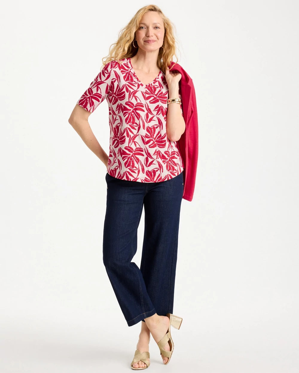 Chico's Outlet Cherry Lush Printed Cotton Slub V-Neck Tee