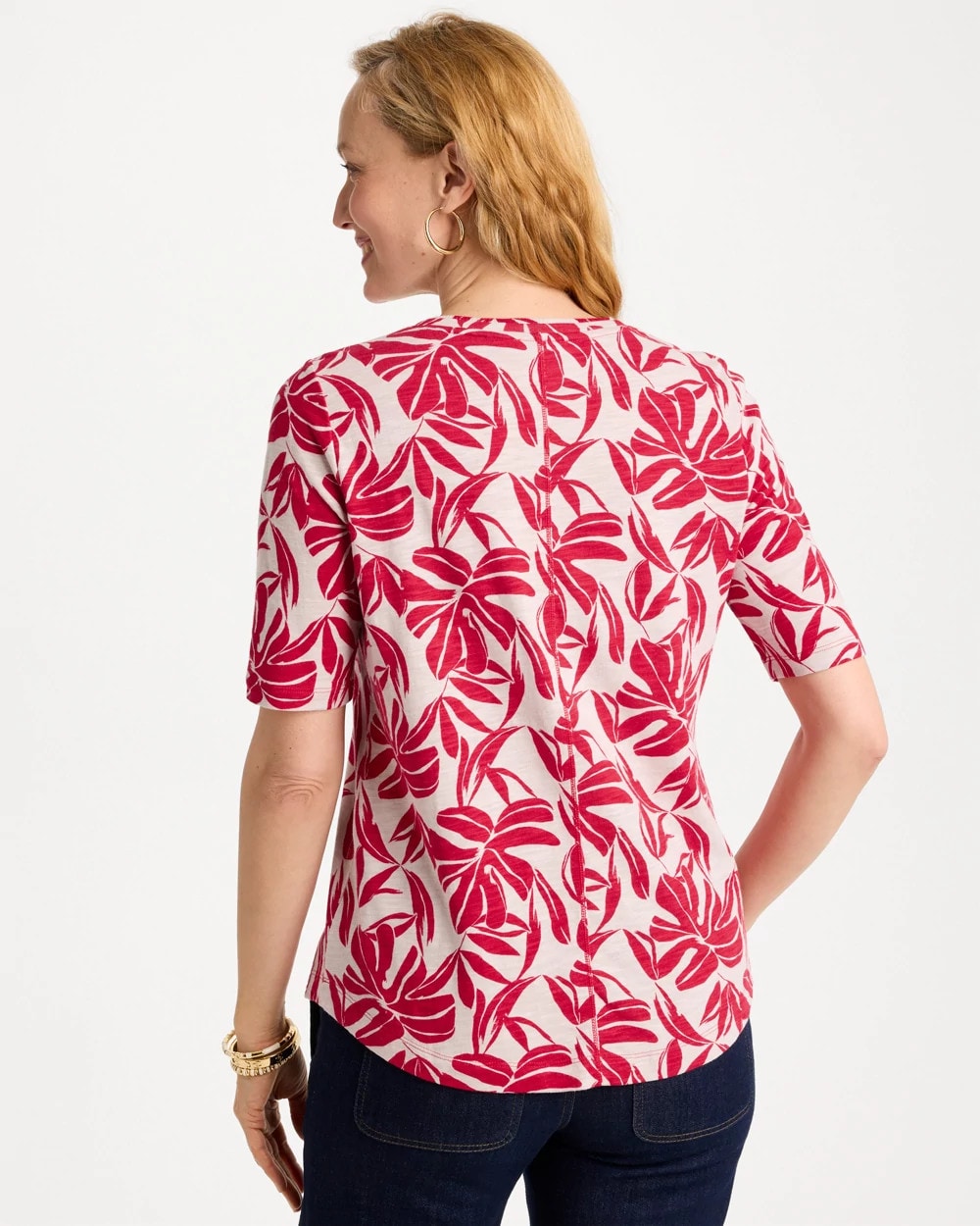 Chico's Outlet Cherry Lush Printed Cotton Slub V-Neck Tee