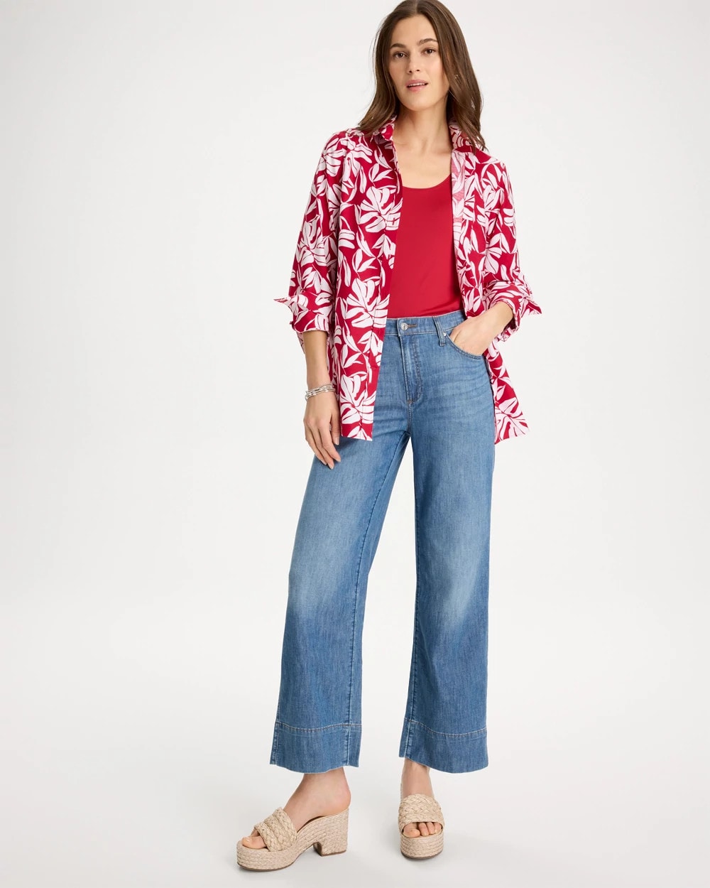 Chico's On Sale Cherry Lush No Iron™ Stretch Palm Print Shirt