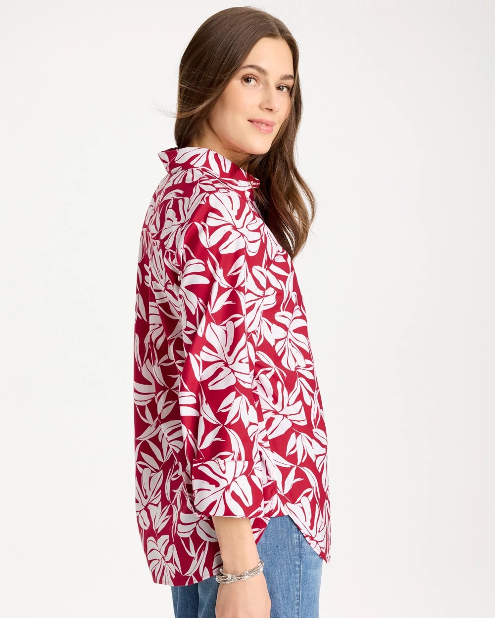 Chico's On Sale Cherry Lush No Iron™ Stretch Palm Print Shirt