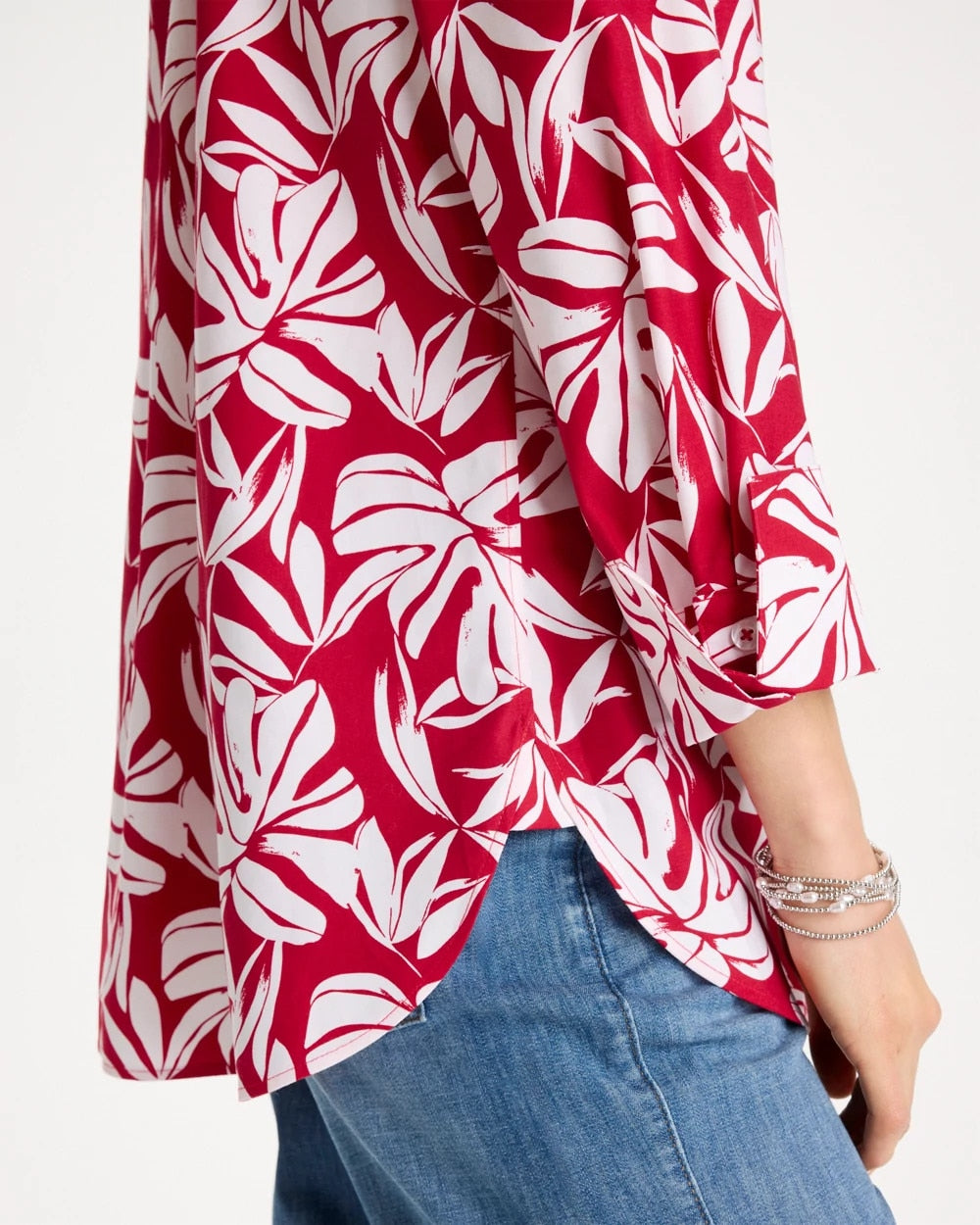 Chico's On Sale Cherry Lush No Iron™ Stretch Palm Print Shirt