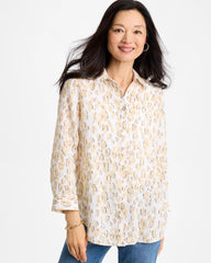 Chico's For Sale Mocha Mousse No Iron™ Linen Animal Print Shirt