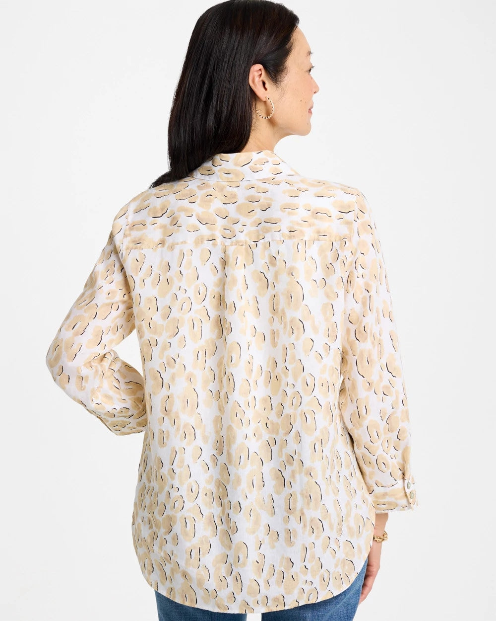 Chico's For Sale Mocha Mousse No Iron™ Linen Animal Print Shirt