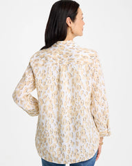 Chico's For Sale Mocha Mousse No Iron™ Linen Animal Print Shirt