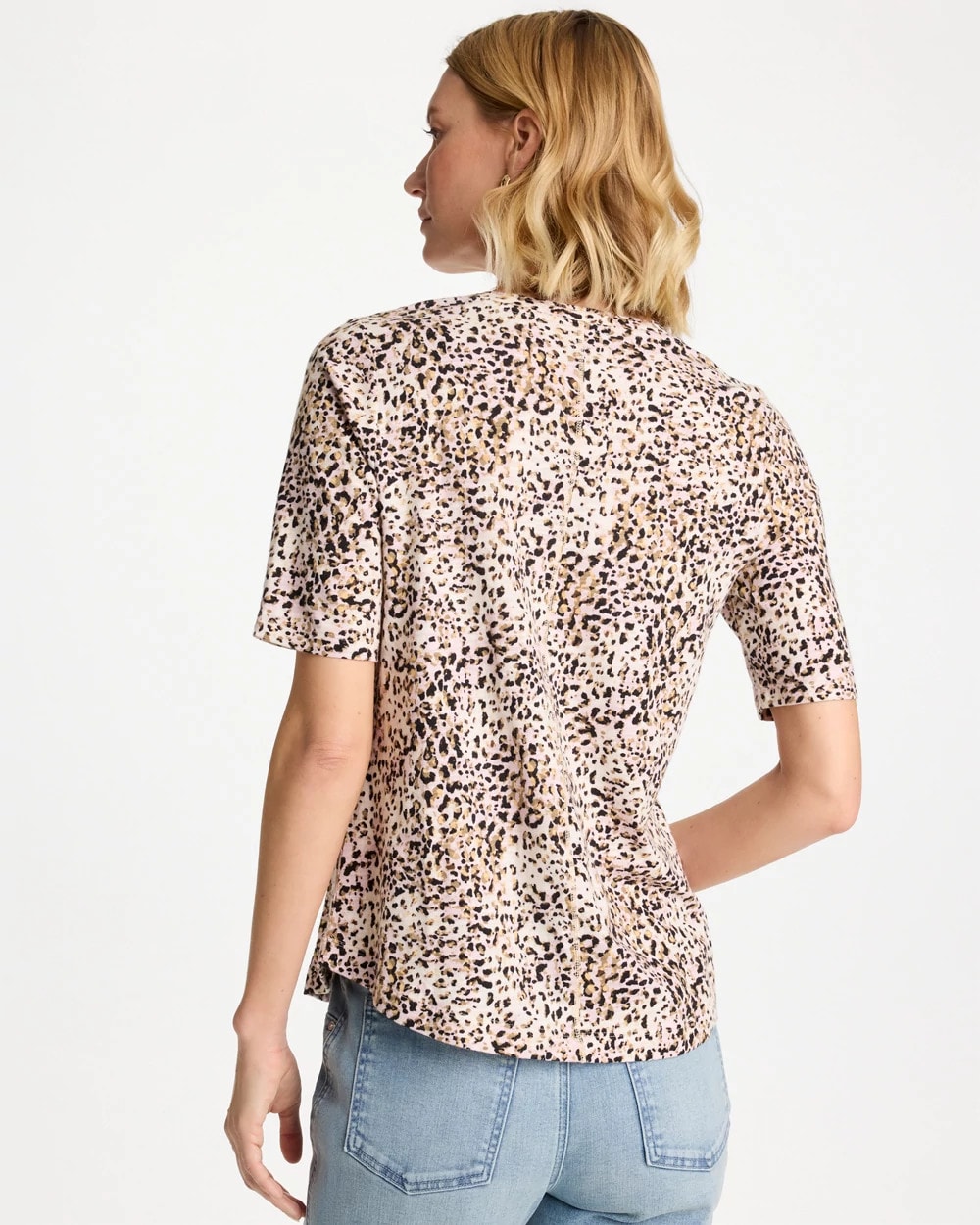 Chico's Discount Cattail Brown Printed Cotton Slub V-Neck Tee