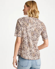 Chico's Discount Cattail Brown Printed Cotton Slub V-Neck Tee