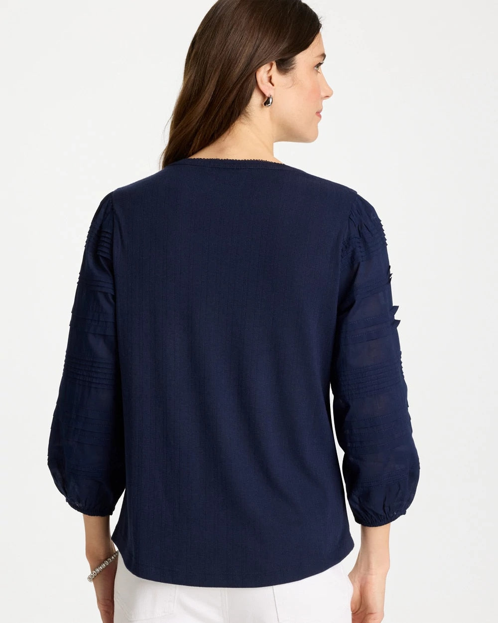 Chico's Sale Passport Blue Pintuck Puff Sleeve Tee