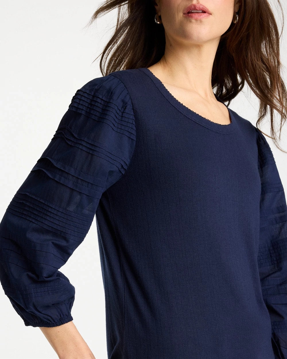 Chico's Sale Passport Blue Pintuck Puff Sleeve Tee