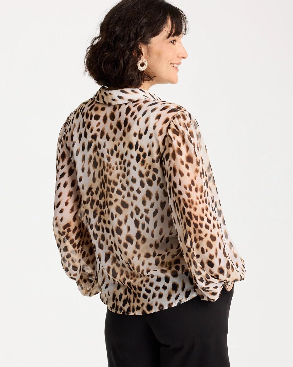 Chico's On Sale Black Georgette Animal Print Blouse