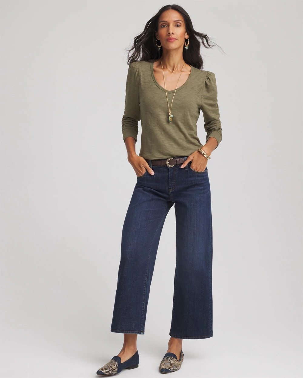 Chico's Online Nettle Leaf Slub Puff-Sleeve Tee