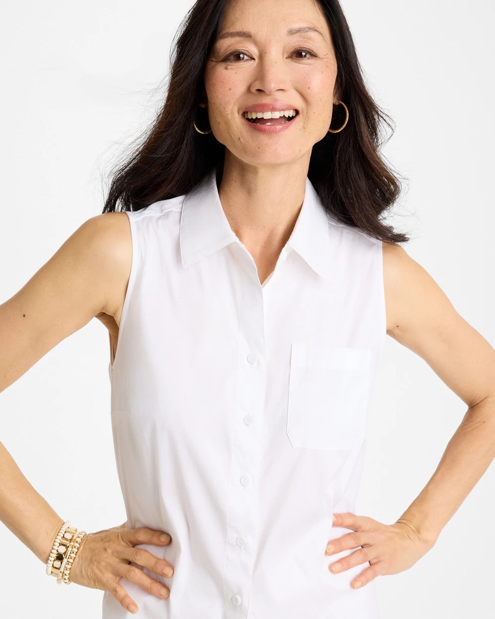 Chico's Discount Alabaster Poplin Cotton Collared Tunic