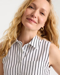 Chico's Sale Black Poplin Cotton Collared Striped Tunic