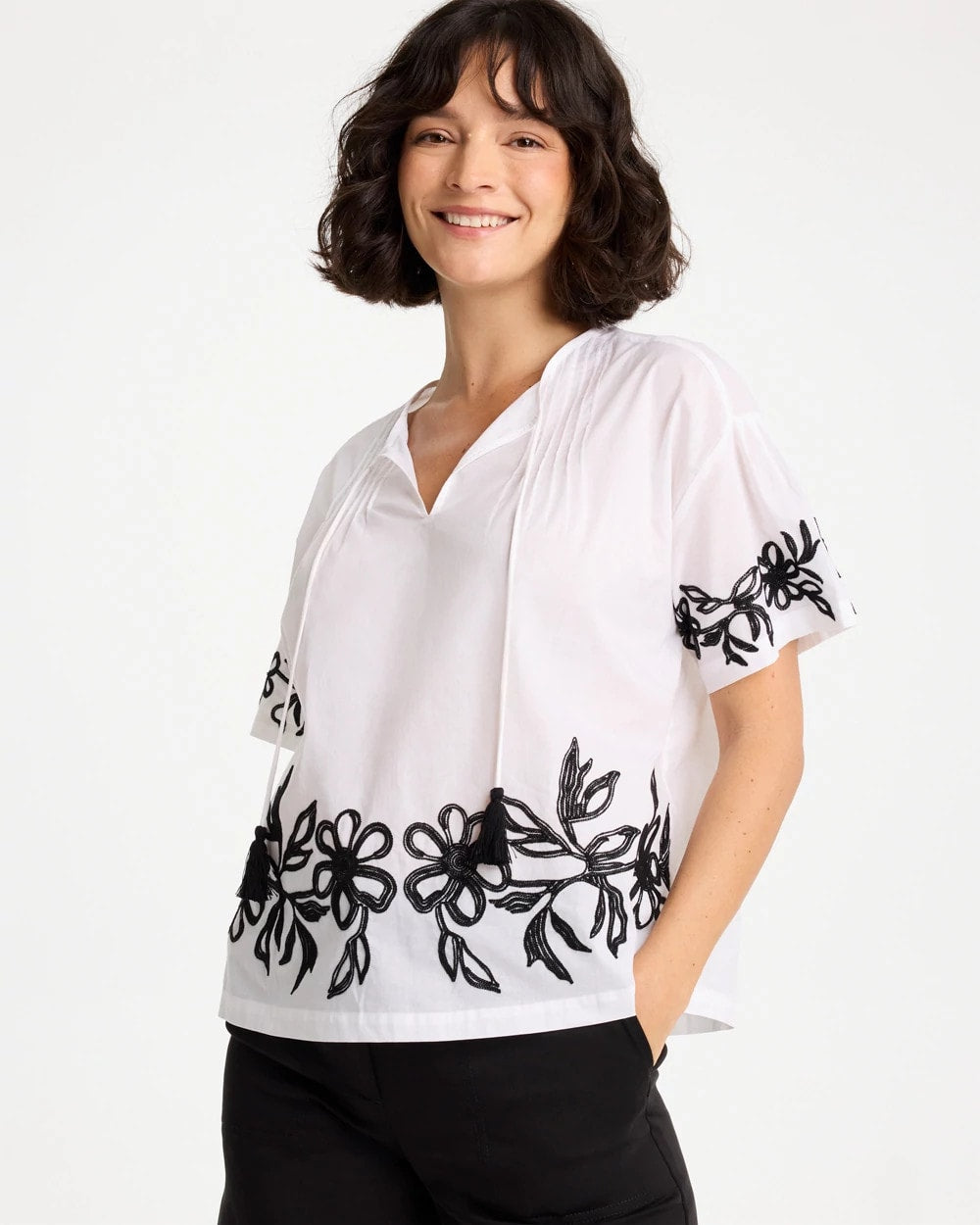 Chico's Outlet Alabaster Cotton Voile Applique Blouse