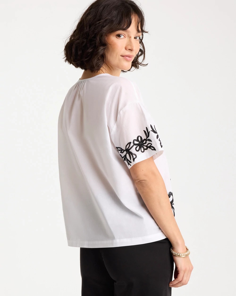 Chico's Outlet Alabaster Cotton Voile Applique Blouse
