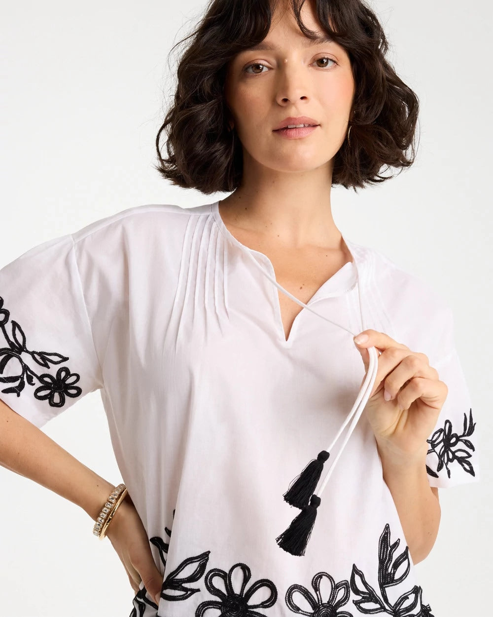 Chico's Outlet Alabaster Cotton Voile Applique Blouse