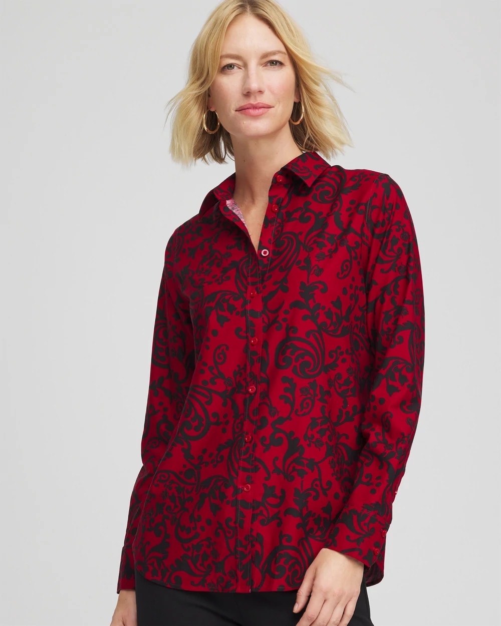 Chico's On Sale Carmine Red No Iron™ Vinstra Scrolls Shirt