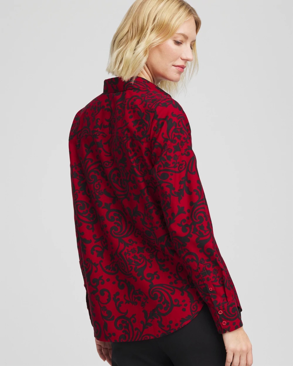 Chico's On Sale Carmine Red No Iron™ Vinstra Scrolls Shirt