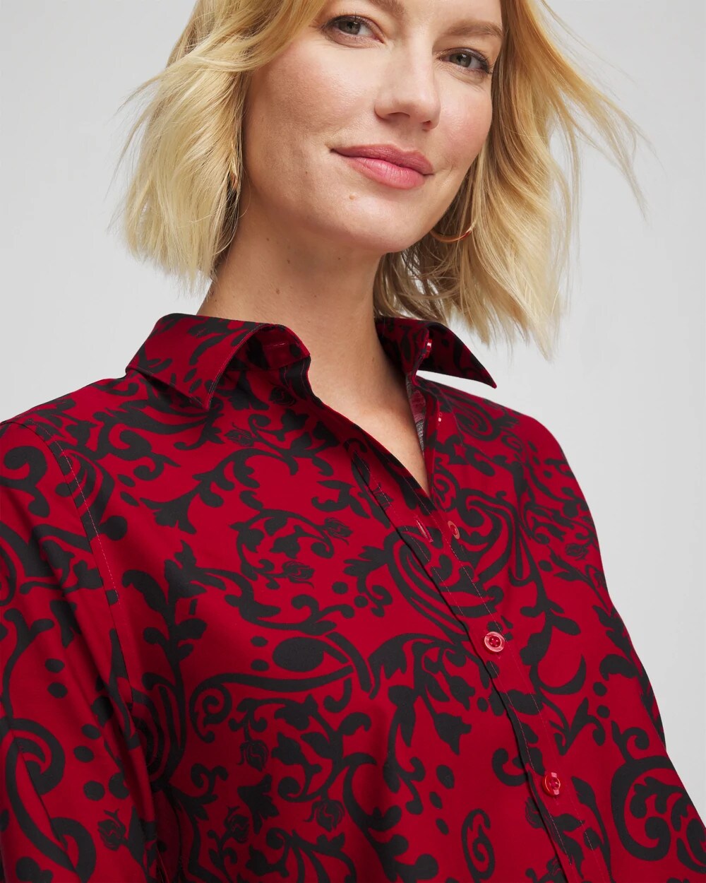 Chico's On Sale Carmine Red No Iron™ Vinstra Scrolls Shirt