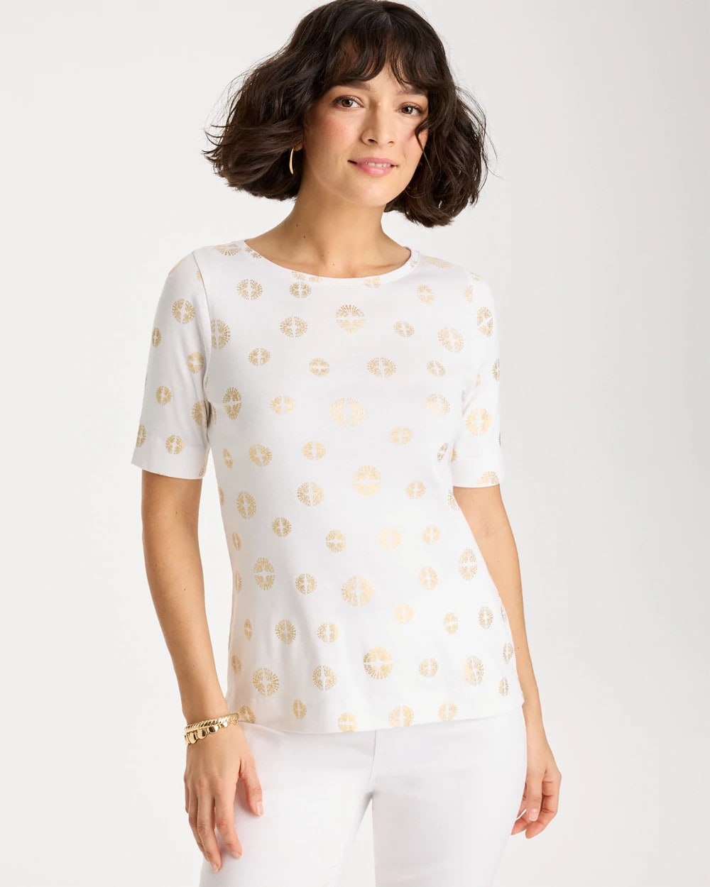 Chico's For Sale Alabaster Stamped Pima Elbow Sleeve Tee