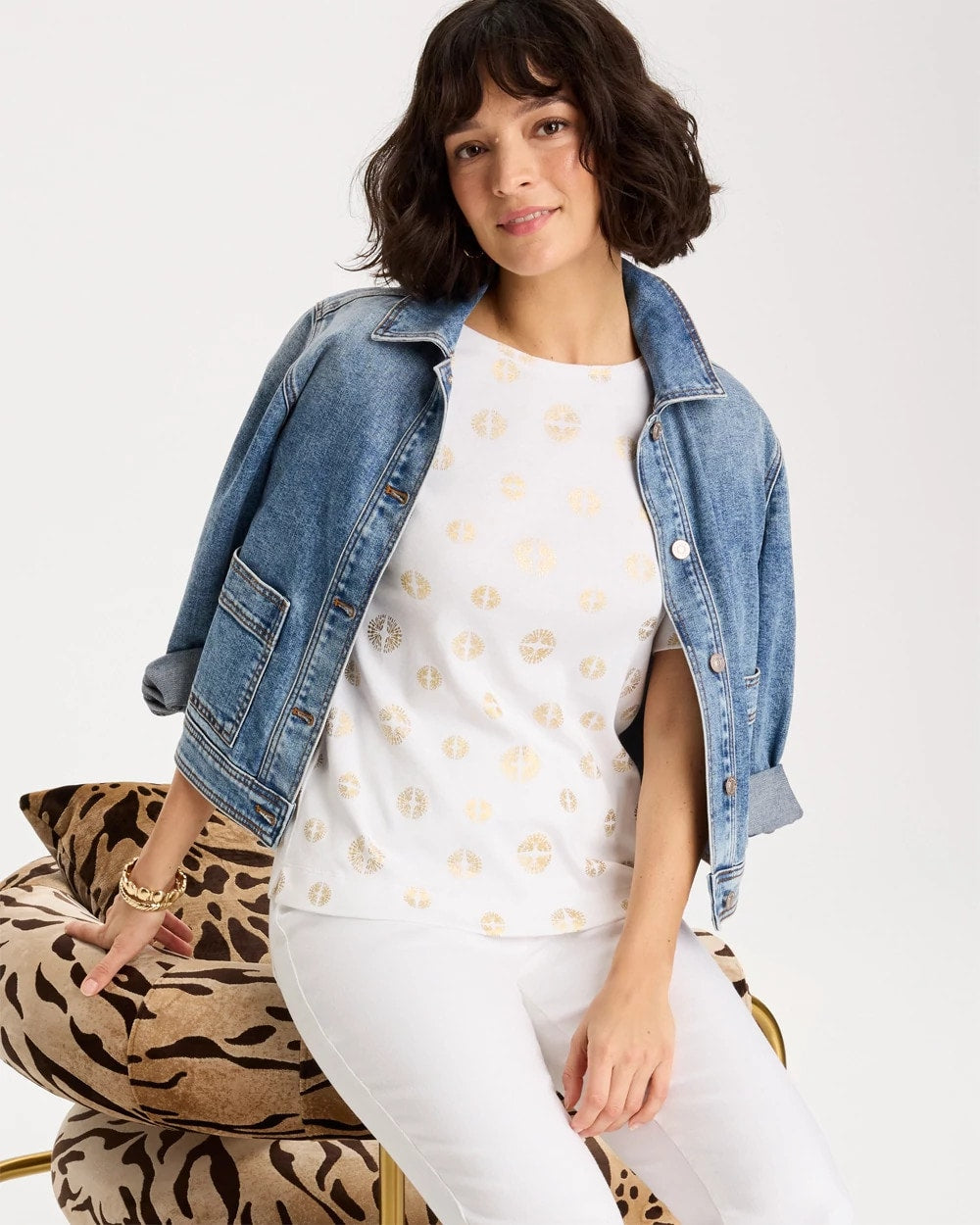 Chico's For Sale Alabaster Stamped Pima Elbow Sleeve Tee